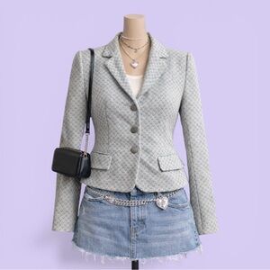 Vintage Bloomingdale’s Blue Houndstooth Blazer Size 4 Classic Knitwear Preppy